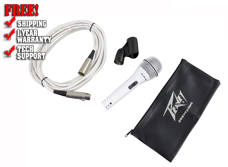 Peavey PVi2 White Cardioid Unidirectional Dynamic Vocal Microphone with XLR Cable  