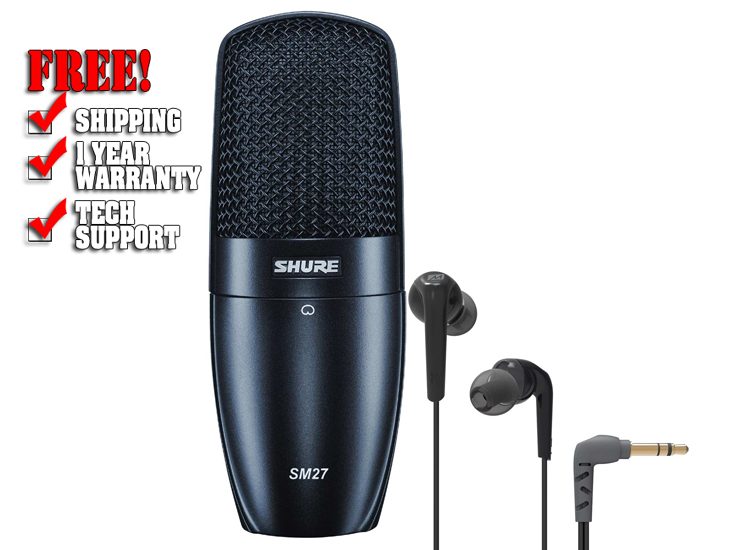 Shure SM27 Multi-Purpose Microphone with Comfort-Fit In-Ear Headphones (black) Package