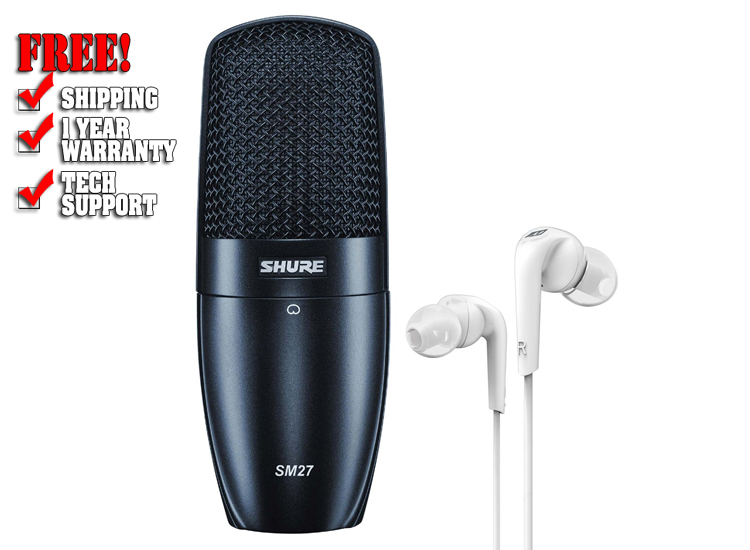 Shure SM27 Multi-Purpose Microphone with Comfort-Fit In-Ear Headphones (white) Package