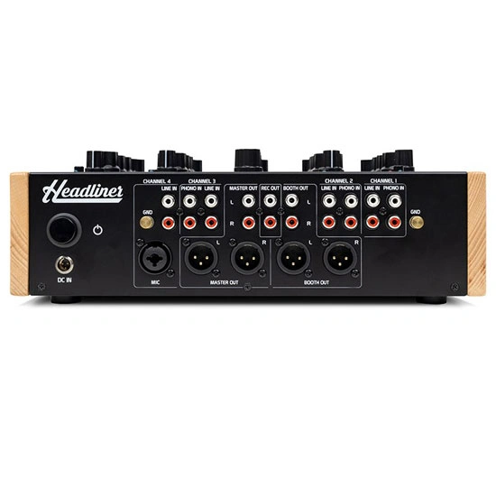 Headliner R4 4-channel rotary mixer with metal enclosure and wood side panels