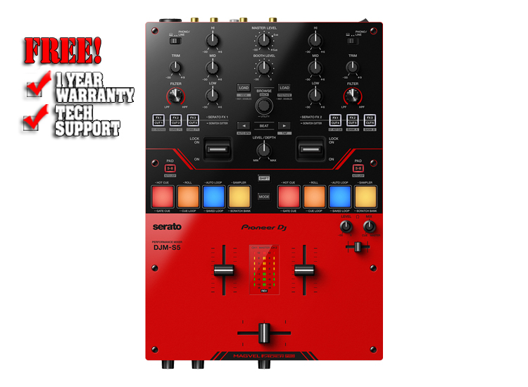 Pioneer DJ DJM-S5 Scratch-style 2-channel DJ mixer (Gloss Red) 