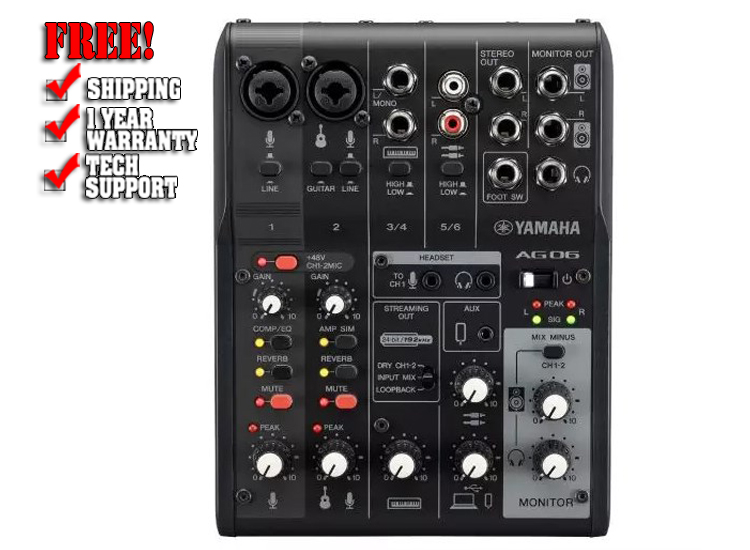 Yamaha AG06MK2 6-Channel Live Streaming Loopback Audio USB Mixer