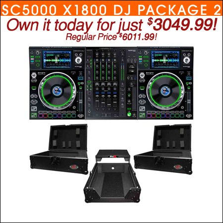 (2) Denon SC5000 Prime Media Players and X1800 Prime 4-Channel Club Mixer with Black ATA Cases Pro DJ Package
