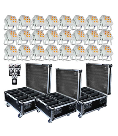 (24) Blizzard Lighting SkyBox EXA White LED Par Lights & Cases Package