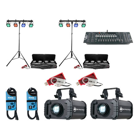 2x CHAUVET DJ 4Bar Tri USB + Obey 40 D-Fi + D-Fi USB + Gobo Projector IR & Cables 