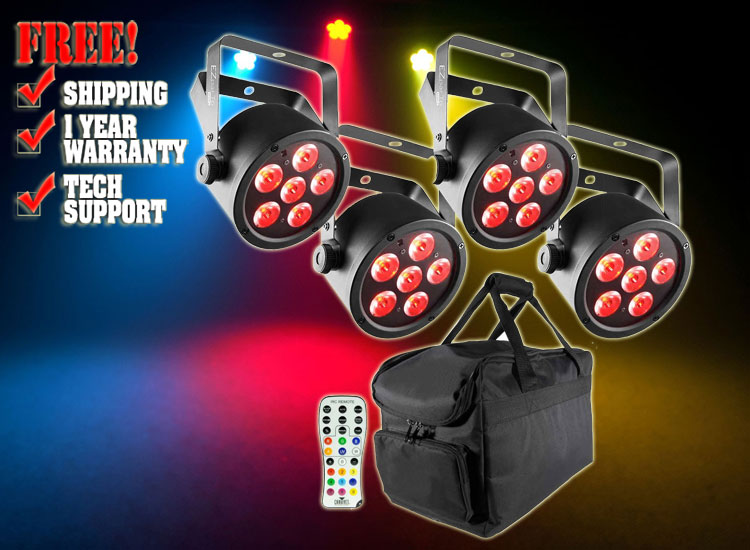 (4) Chauvet DJ EZpar T6 USB Battery-Operated Tri-Color RGB LED Wash Lights Package