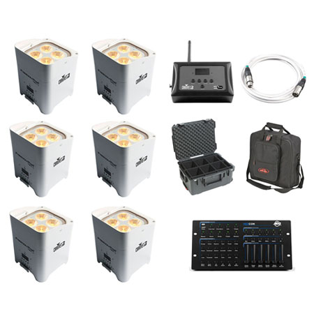  6x CHAUVET DJ Freedom Par Hex-4 White +D-Fi Hub +Controller +Case +Bag +White Cable