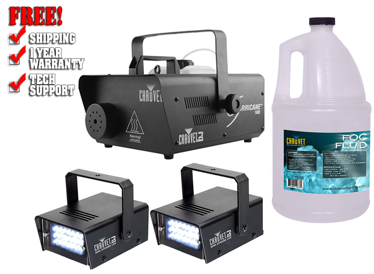 CHAUVET DJ Hurricane 1600 H1600 Fog Machine +2x Mini Strobe LED Light +Fluid 