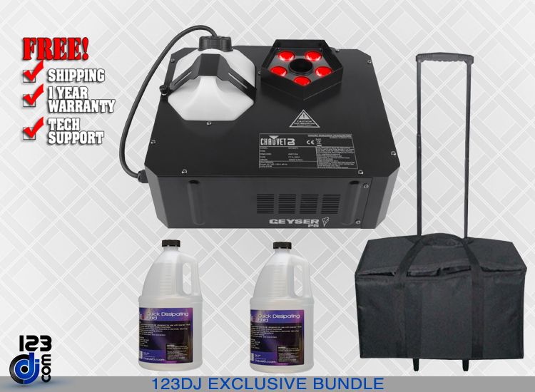 Chauvet DJ Geyser P5 LED Fog Machine with Quick Dissipating Fog Fluid and Rolly Carry Case Package