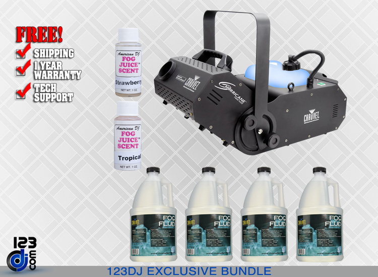 Chauvet DJ Hurricane 1800 Flex DMX Controllable Fog Machine with Variety Fog Juice Package