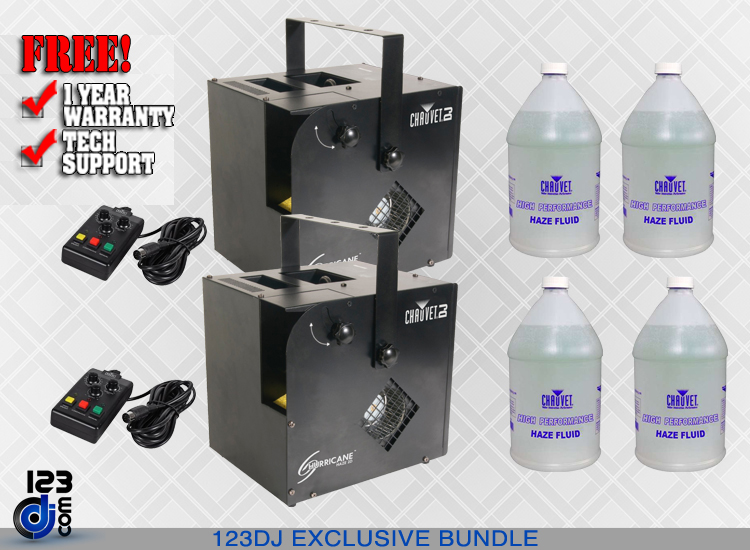 Chauvet DJ Hurricane Haze 2D Haze Machine & 4 Gallons of Hazer Fluid Bundle