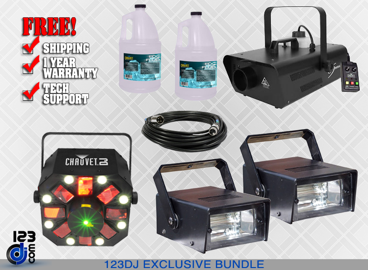 Chauvet DJ Hurricane 1302 Water-Based Fog Machine with 3-In-1 LED Effect Light & Strobe Lights Package