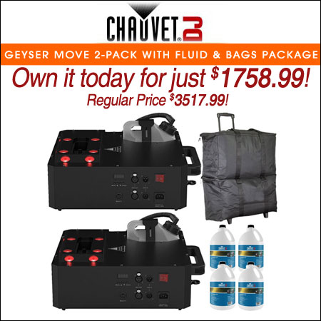 Chauvet DJ Geyser Move 2-Pack with Fluid and Bags Package 
