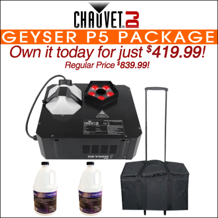 Chauvet DJ Geyser P5 LED Fog Machine with Quick Dissipating Fog Fluid and Rolly Carry Case Package