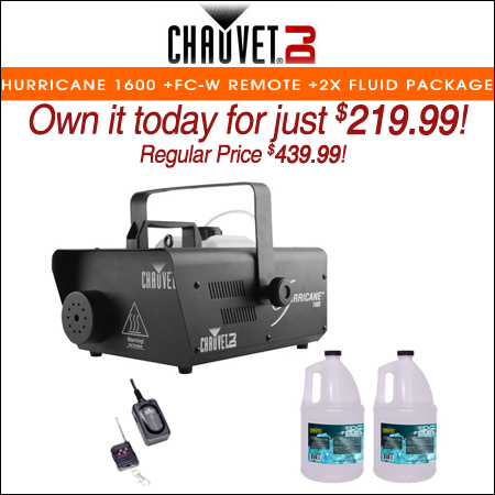 Chauvet DJ H1600 Hurricane 1600 Fog Machine +FC-W Wireless Remote +2x Fluid