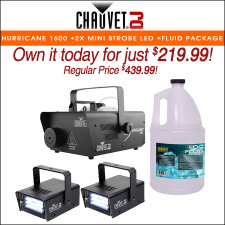 Chauvet DJ Hurricane 1600 H1600 Fog Machine +2x Mini Strobe LED Light +Fluid