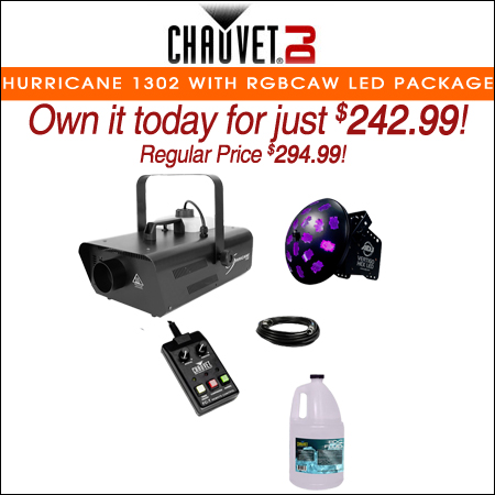  Chauvet DJ Hurricane 1302 Compact Water-Based Fog Machine with RGBCAW LED Effect Light Package