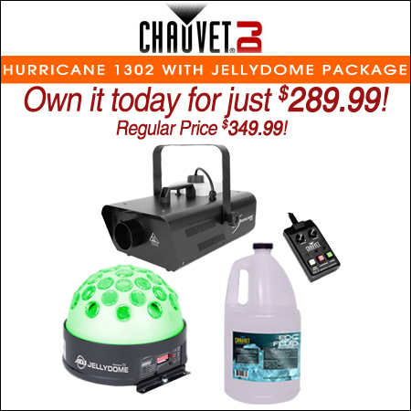  Chauvet DJ Hurricane 1302 Compact Water-Based Fog Machine with Jellydome LED Effect Light Package