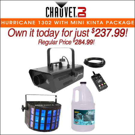  Chauvet DJ Hurricane 1302 Compact Water-Based Fog Machine with Mini Kinta IRC Effect Light Package