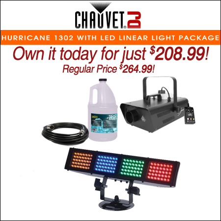  Chauvet DJ Hurricane 1302 Compact Water-Based Fog Machine with LED Linear Wash Light Package