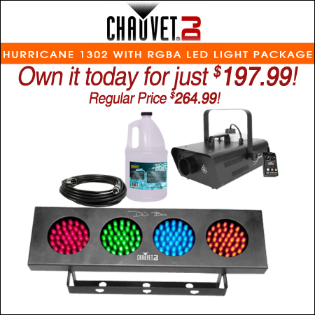  Chauvet DJ Hurricane 1302 Compact Water-Based Fog Machine with RGBA LED Wash Effect Light Package