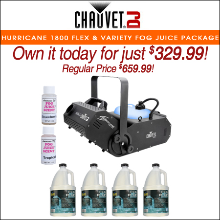  Chauvet DJ Hurricane 1800 Flex DMX Controllable Fog Machine with Variety Fog Juice Package