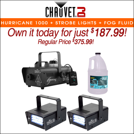 Chauvet DJ Hurricane 1000 + Strobe Lights + Fog Fluid