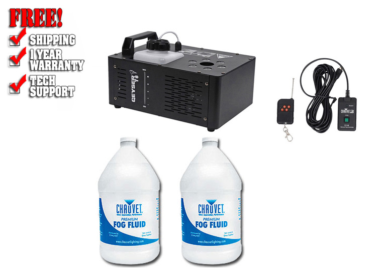 Chauvet DJ Geyser T6 Fog Machine Fogger, RGB Pyrotechnic Light FX+Remote+Fluid 