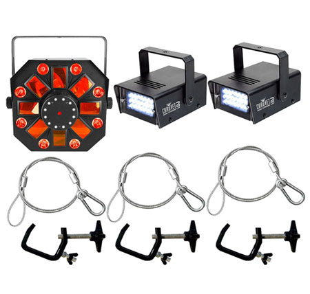 CHAUVET DJ Swarm Wash FX + Strobe Lights + Clamps + Safety