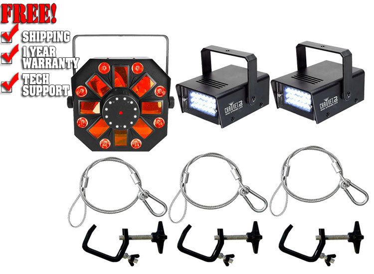 CHAUVET DJ Swarm Wash FX + Strobe Lights + Clamps + Safety