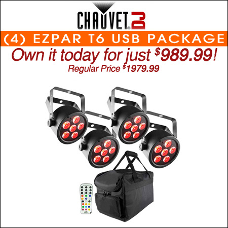 (4) Chauvet DJ EZpar T6 USB Battery-Operated Tri-Color RGB LED Wash Lights Package