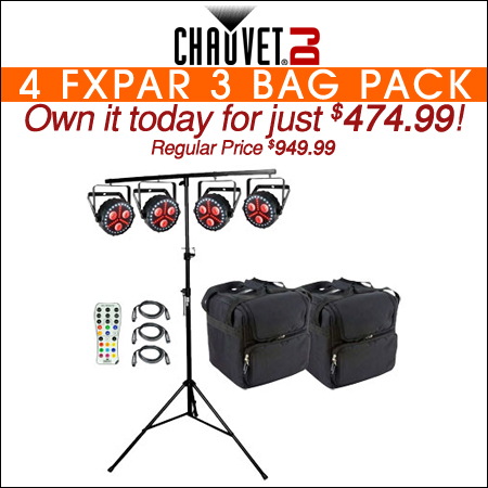 4 Chauvet DJ FXpar 3 Compact Effect Par Lights with Lighting Stand, Remote & Cases Package 