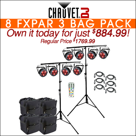 8 Chauvet DJ FXpar 3 Compact Effect Par Lights with Stands, Remote & Cases Package 