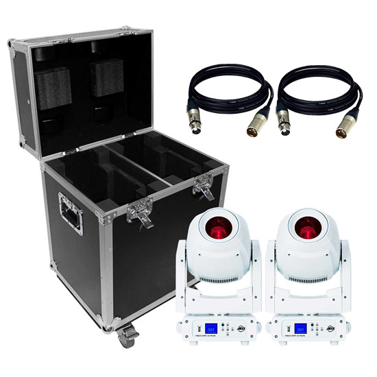 (2) American DJ Focus Spot 4Z Pearl 200W LED Moving Head Spot Fixtures with Road Case Package