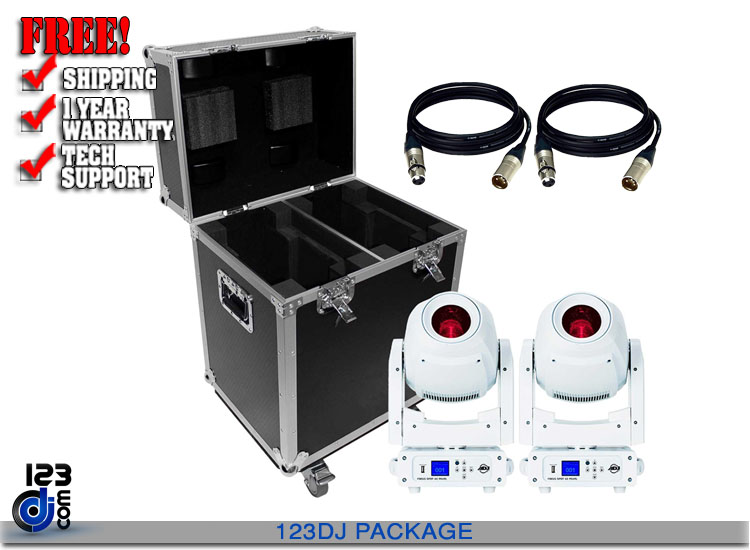 (2) American DJ Focus Spot 4Z Pearl 200W LED Moving Head Spot Fixtures with Road Case Package