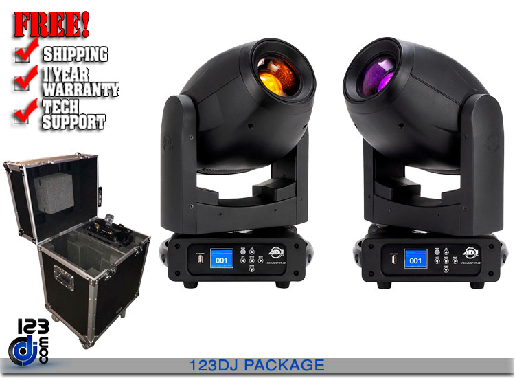 (2) American DJ FOCUS SPOT 4Z with Rolling Flight Case Package