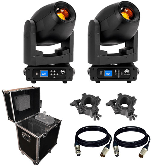 (2) American DJ Focus Spot 4Z 200W LED Moving Head Spot Fixtures with Touring Case Package