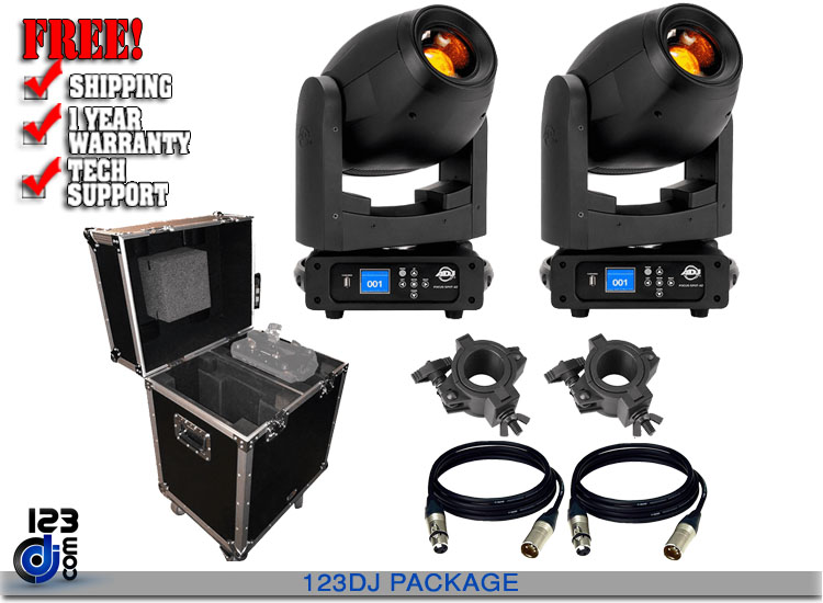 (2) American DJ Focus Spot 4Z 200W LED Moving Head Spot Fixtures with Touring Case Package