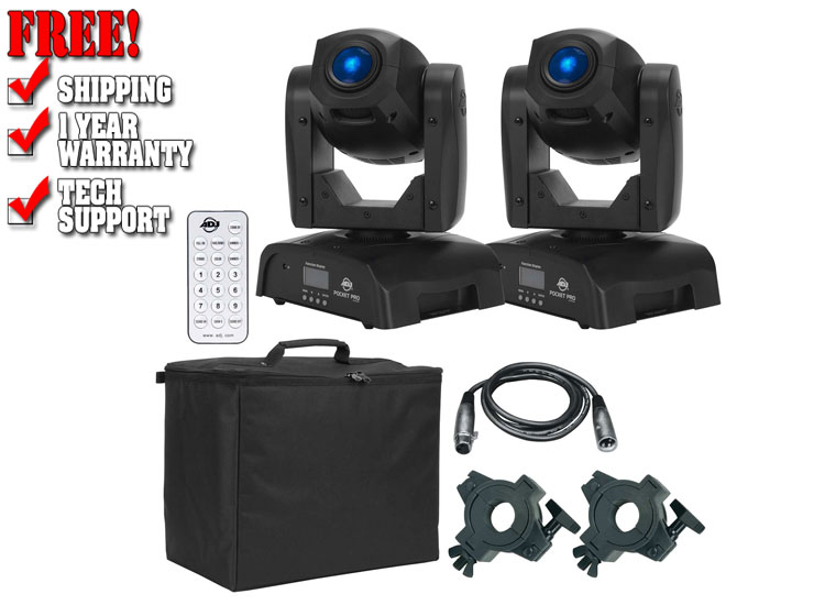 (2) American DJ Pocket Pro Moving Heads with UC-IR Universal Remote Control Package