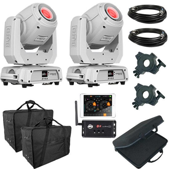 (2) Chauvet DJ Intimidator Spot 360 White Moving Heads with American DJ myDMX Go Wireless App & Carrying Case Package
