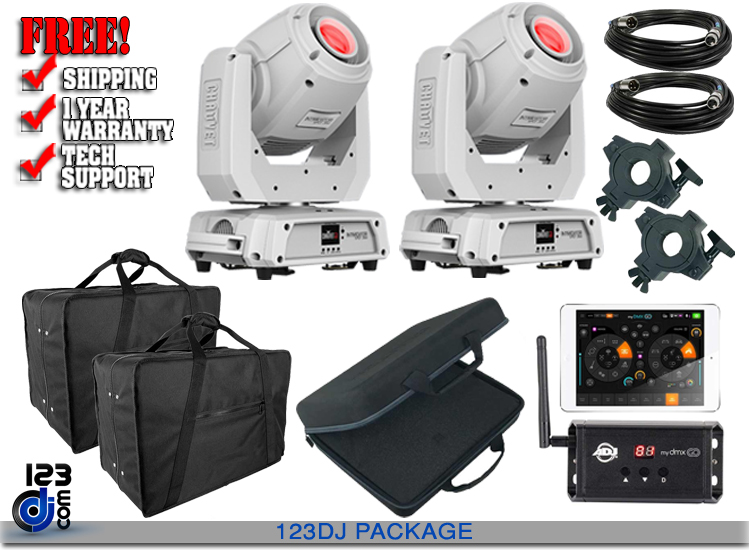 (2) Chauvet DJ Intimidator Spot 360 White Moving Heads with American DJ myDMX Go Wireless App & Carrying Case Package