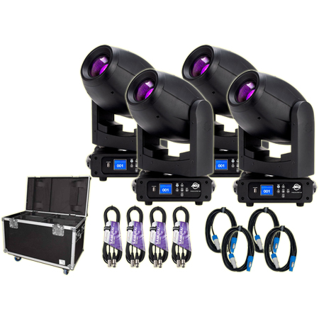 (4) American DJ Focus Spot 4Z 200W LED Moving Head Spot Fixtures with Road Case Package