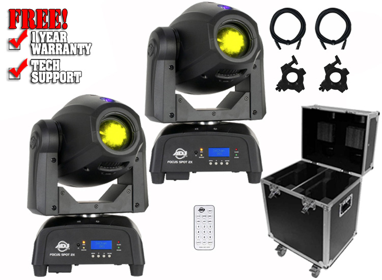 American DJ Focus Spot 2X 100W LED DMX Gobo Moving Head Light Pair with Flight Case