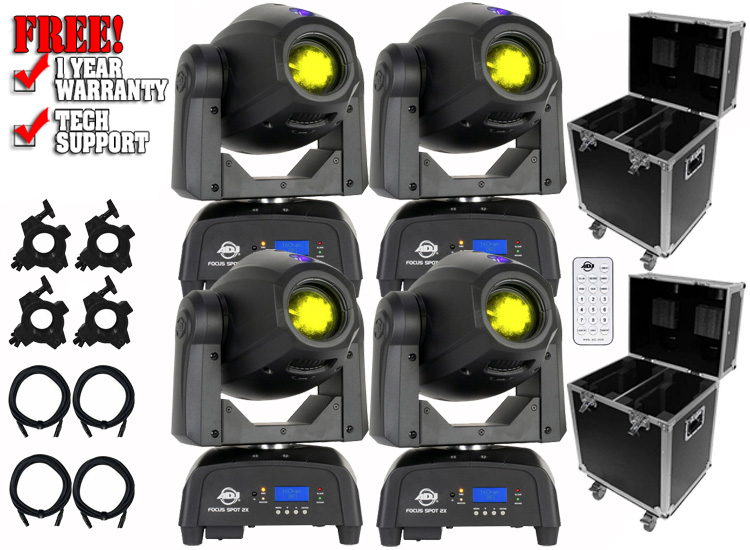 American DJ Focus Spot 2X 100W LED DMX Gobo Moving Head Light 4 pack with Flight Case