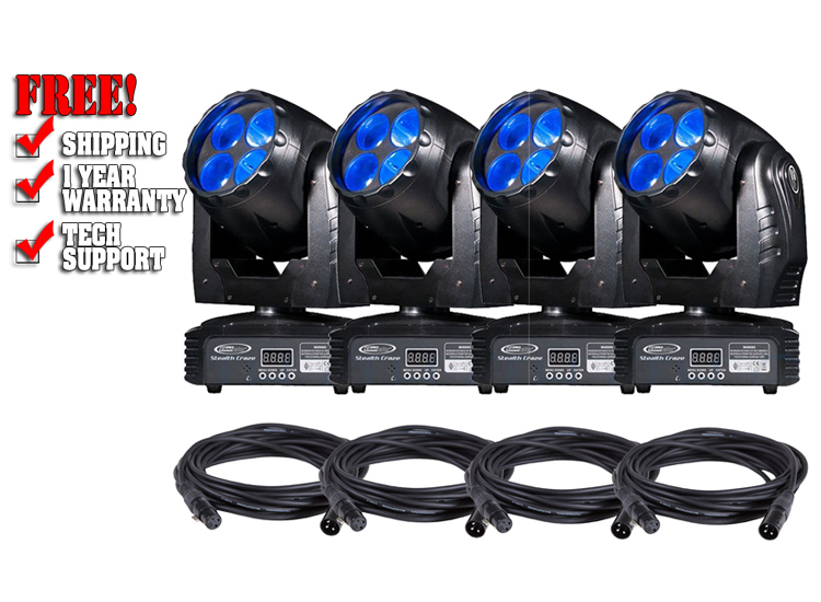 Eliminator Stealth Craze LED Moving Head Light 4-Pack with Cables