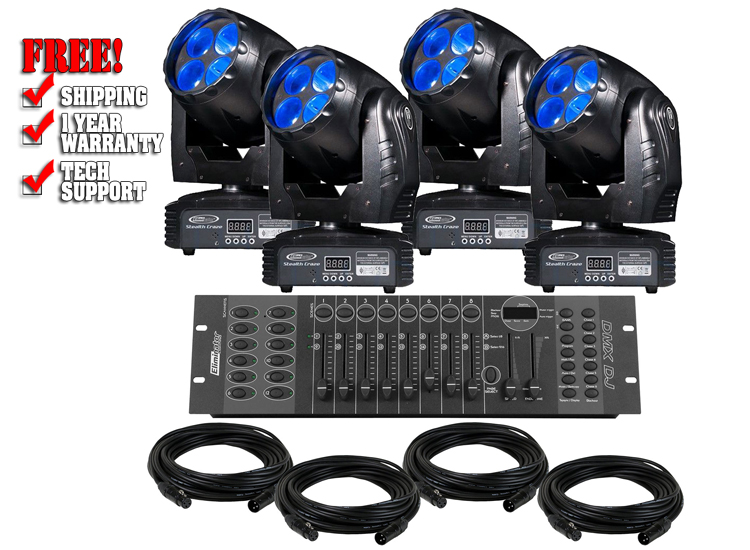 Eliminator Stealth Craze LED Moving Head 4-Pack Lighting System