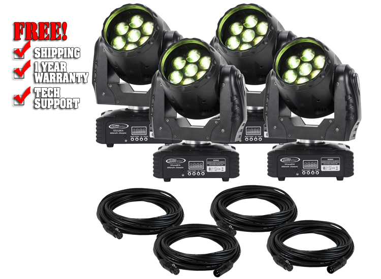 Eliminator Stealth Wash Zoom LED Moving Head 4-Pack with Cables