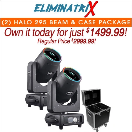 (2) Eliminatrix Halo 295 Beam Moving Head with Case Package