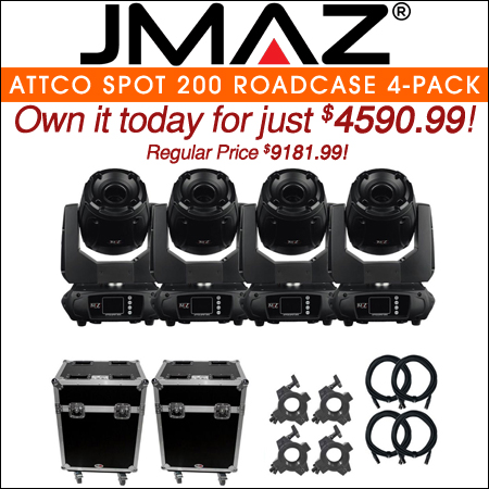 JMAZ Lighting Attco Spot 200 Moving Head 4-Pack with Road Cases