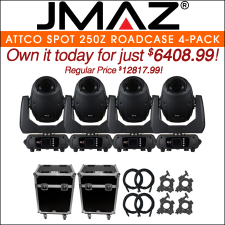 JMAZ Lighting Attco Spot 250Z Moving Head 4-Pack with Road Cases